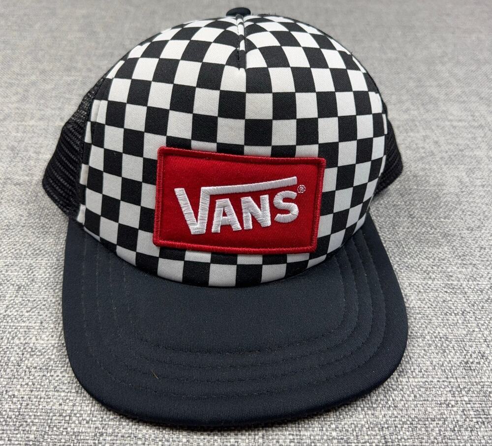 Vans Classic Patch Trucker Hat Checkerboard Black White Red Snapback Cap
